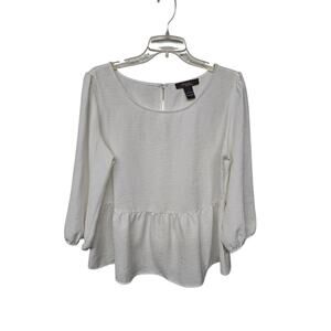 Olivia & Martin Top White Blouse Sz L Cottagecore Lightweight Balloon Sleeve